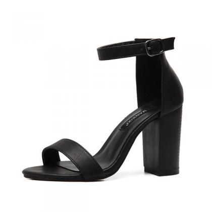 Pure Color Chunky Heel Peep-toe Ankle Strap..