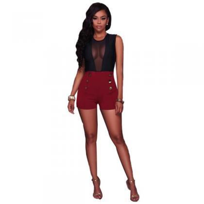 Pure Color High Waist Buttons Slim Shorts