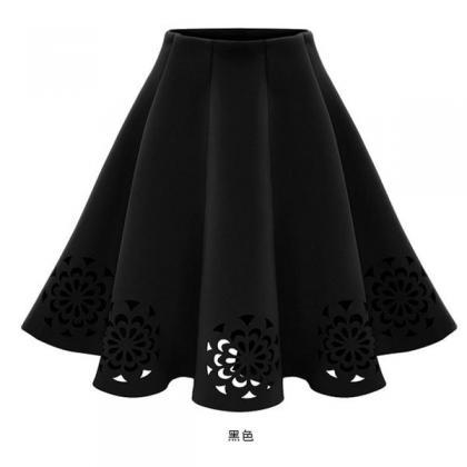 High Waist Pure Color Hollow Out Pleated..