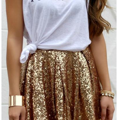 Gold Sequinned High Rise Pleated Short A-line..
