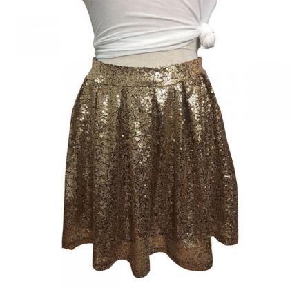 Gold Sequinned High Rise Pleated Short A-line..