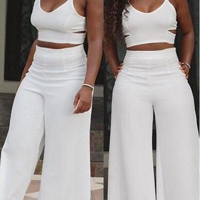 Spaghetti Straps Crop Top With Wide Leg Loose Long..