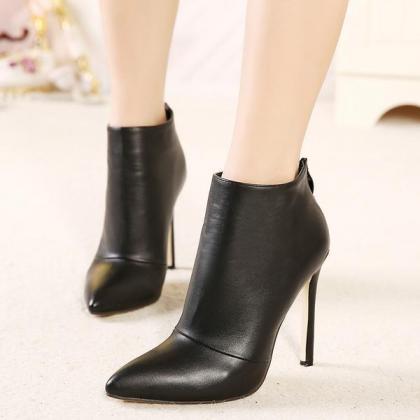 Pointed-toe High Heel Ankle Boots In Faux Suede/..