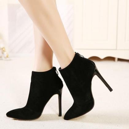 Pointed-toe High Heel Ankle Boots In Faux Suede/..
