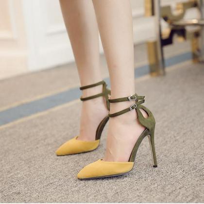 Faux Suede Colour Block Pointed-toe Double Ankle..
