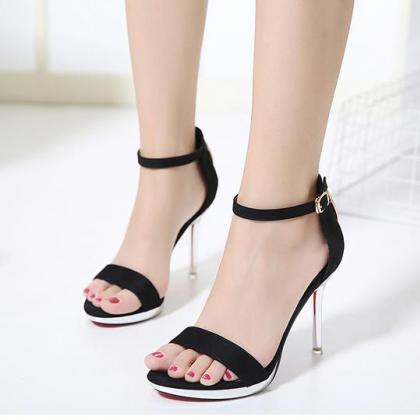 Faux Suede Ankle Straps High Heel Sandals..
