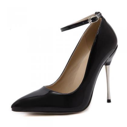 Patent Leather Pointed-toe Ankle Straps High Heel..