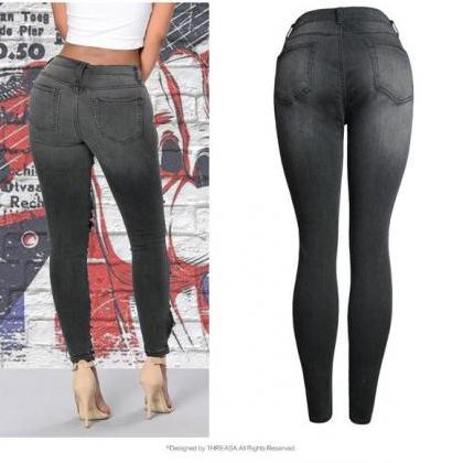Cut Out Patchwork Low Waist Skinny Long Jeans..