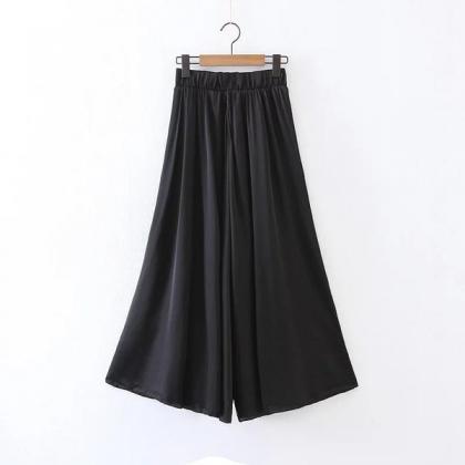 Middle Elastic Waist Solid Color Loose Wide-legs..