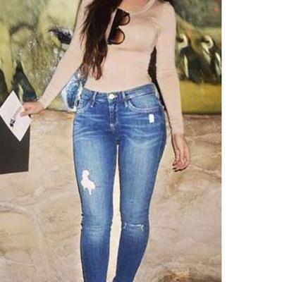 Beggar Style Cut Out Hole Long Skinny Jeans Denim..