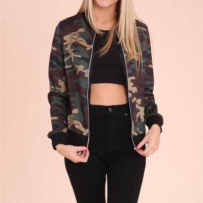 Camouflage Stand Collar Short Jacket Coat