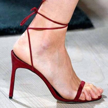 Lace Up Ankle Straps Wrap Open Toe Stiletto High..