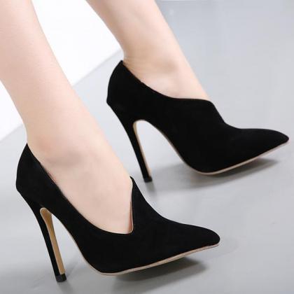 Suede Stiletto Heel Pointed Toe High Heels Party..