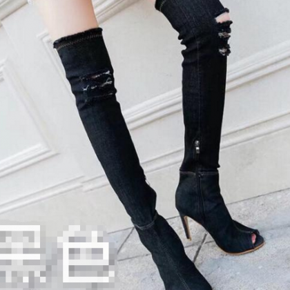 Peep Toe Cut Out Stiletto Heels Over-knee Long..