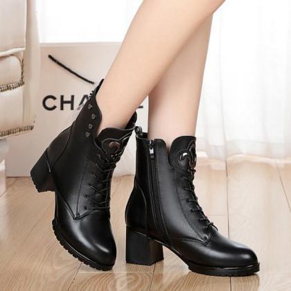 British Style Pointed Toe Low Chunky Heels Rivets..