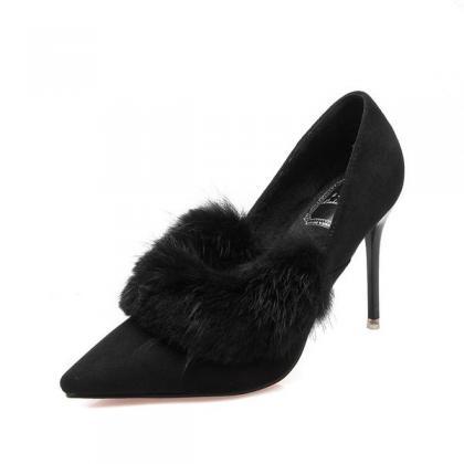 Faux Suede Pointed-toe High Heels Featuring Fur..