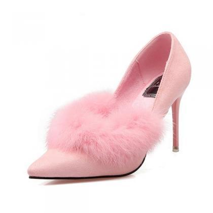 Faux Suede Pointed-toe High Heels Featuring Fur..