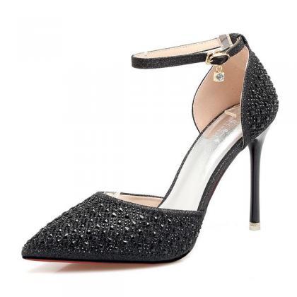 Rhinestone Decorate Ankle Wrap Pointed Toe..
