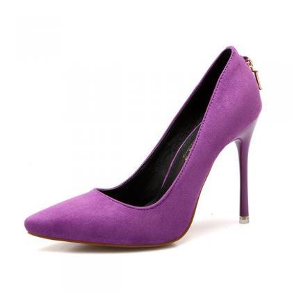 Candy Color Pointed Toe Low Cut Decorate Stiletto..
