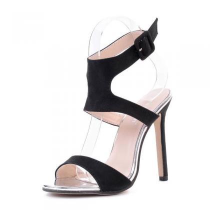 Solid Color Ankle Wrap Open Toe Stiletto High..