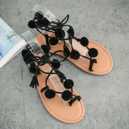 Faux Suede Lace-up Flat Sandals Featuring..