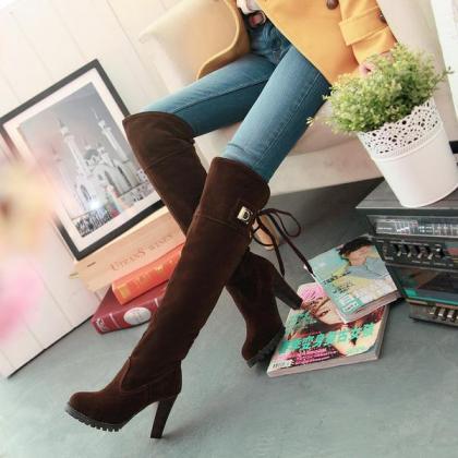 Solid Color Back Lace Up Chunky High Heels..