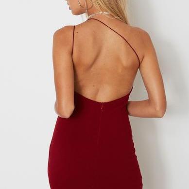 Sexy Shoulder Flap Backless Party Dress