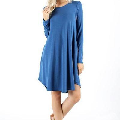 Plus Size Long Sleeve Round Collar Solid Color..