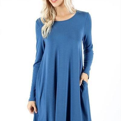 Plus Size Long Sleeve Round Collar Solid Color..