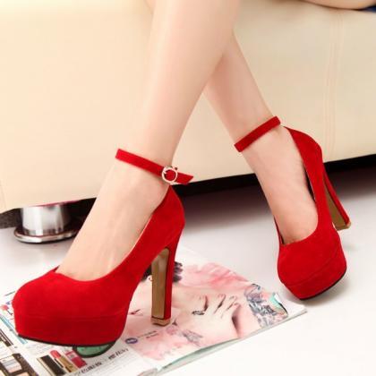 Candy Color Ankle Wrap Round Toe Platform High..