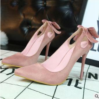 Back Bowknot Decorate Pointed Toe Low Cut Stiletto..