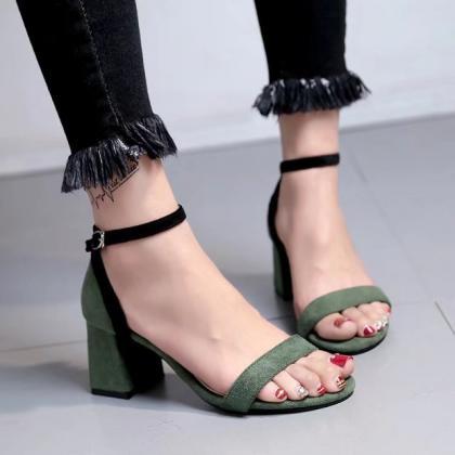 Ankle Wrap Open Toe Low Chunky Heels Sandals