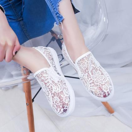 Lace Hollow Out Low Cut Casual Flats Shoes