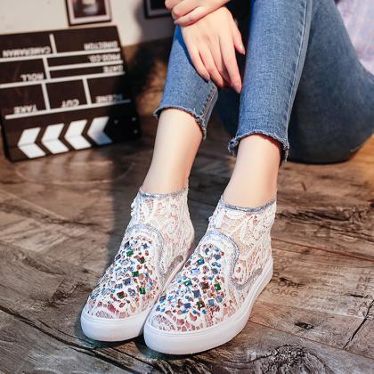 Crystal Lace Hollow Out Flat Casual Shoes