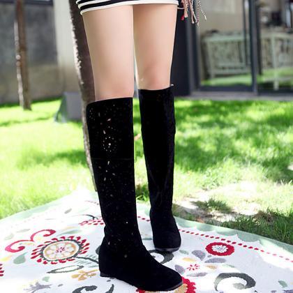 Cut Out Round Toe Plat Loose Knee-length Long..