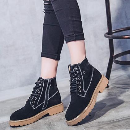 Suede Lace Up Round Toe British Motorcycle Short..