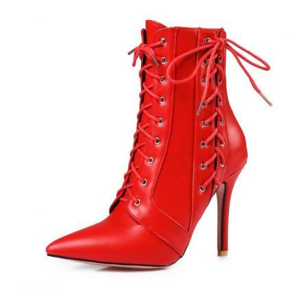 Patent Leather Lace-up Accent Pointed-toe High..