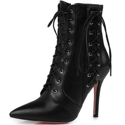 Patent Leather Lace-up Accent Pointed-toe High..