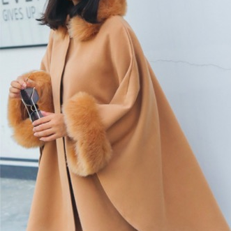Hooded Faux Fur Collar Warm Women Cloak Cape..