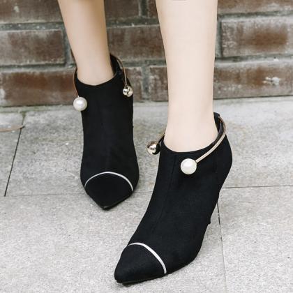 Bead Pointed Toe Stiletto High Heels Short Boots