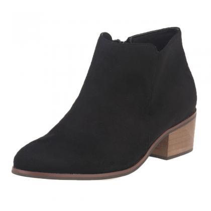 Faux Suede Pointed-toe Chunky Heel Ankle Boots