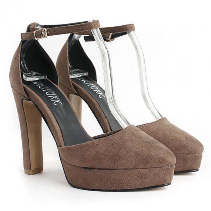 Pointed Toe Suede Ankle Wrap High Stiletto Heels..