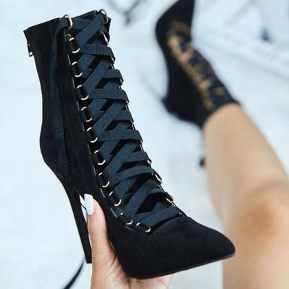 Straps Lace Up Pointed Toe Super Stiletto High..