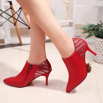 Shinning Sequins Pointed Toe Side Zipper Middle..