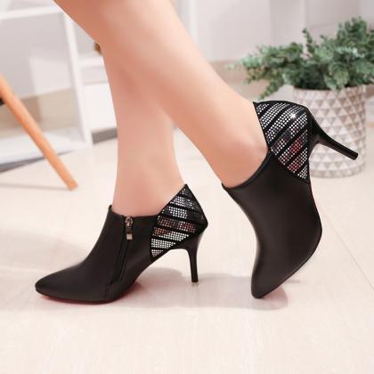 Shinning Sequins Pointed Toe Side Zipper Middle..