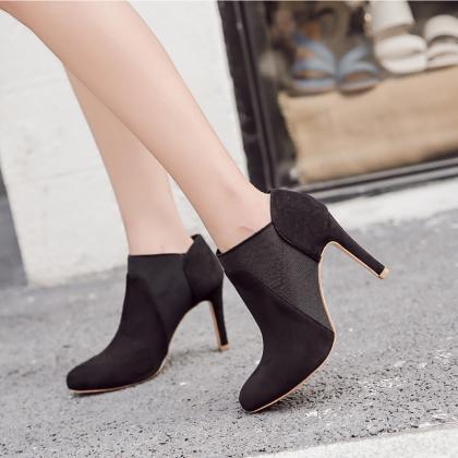 Patchwork Solid Color Pointed Toe Stiletto High..