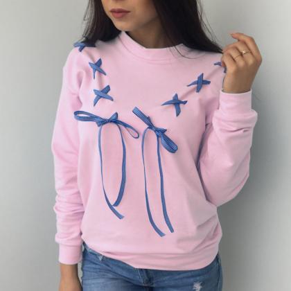 Lace Up Bowknot Candy Color Long Sleeves..