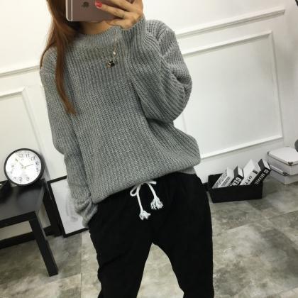 Pure Color Long Sleeves Loose Pullover Sweater