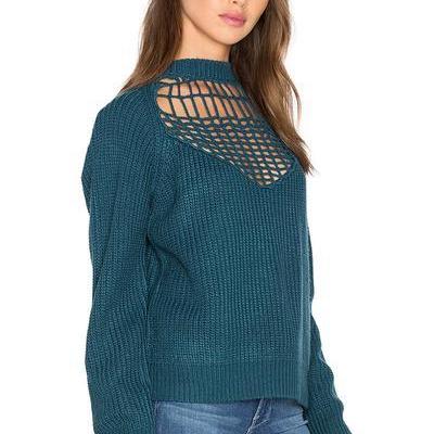 High Neck Hollow Out Loose Solid Color Sweater