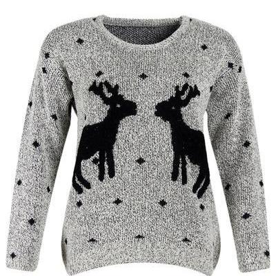 Deer Pattern Christmas Scoop Loose Sweater